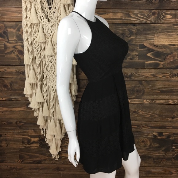 B Darlin | Crochet Lace Halter Dress Black - Picture 3 of 6